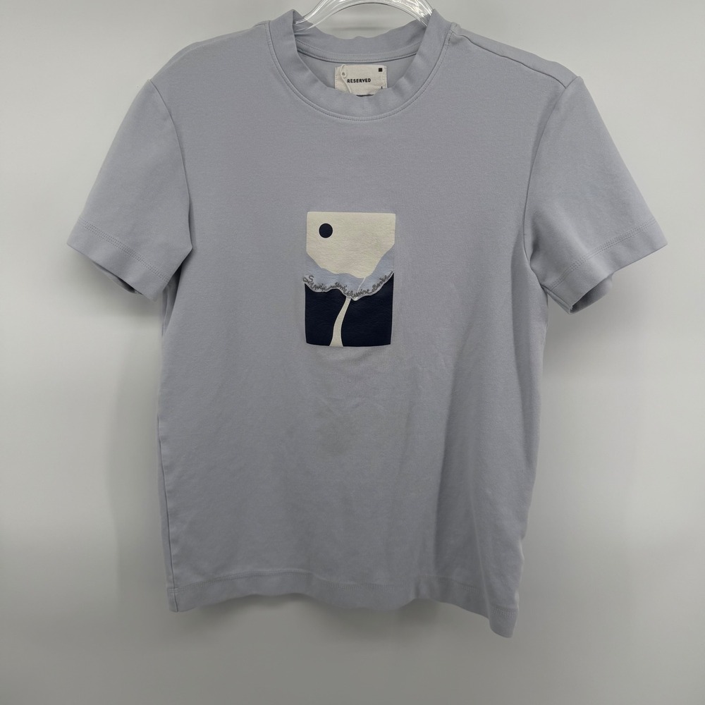 RESERVED Graphic‎ T Shirt Light Blue Short Sleeve Landscape Print Size S